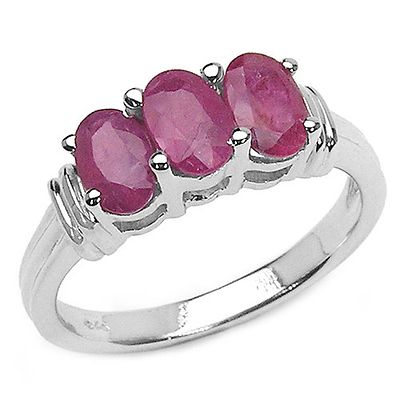 Sterling Silver and Genuine Ruby Three Stone RIng. Setting: Sterling Silver (.925) 
Main 