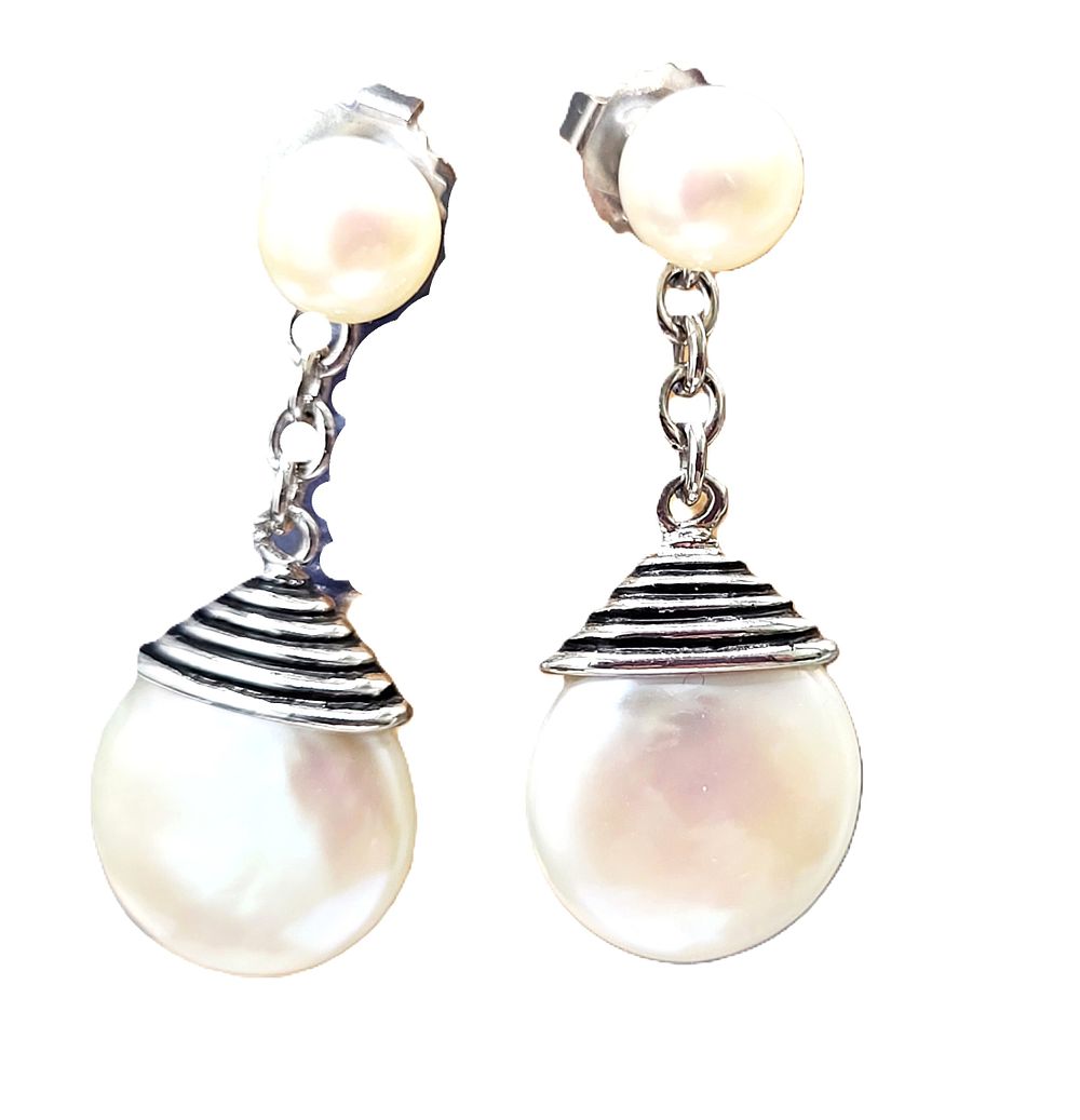 Honora Coin & Drop Cultured Pearl Dangle Earrings. Setting: .925 Sterling Silver 
Main 