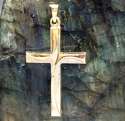 Stylized Cross Pendant 14K Yellow and White Gold. Die-Struck in: 14K Yellow and White Gold 