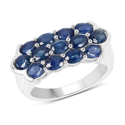 Blue Sapphire & Sterling Silver 3-Row Cluster Ring. 27100035 
Setting: Sterling Silver .925 