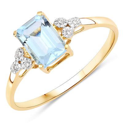 Octagon-Cut Aquamarine and Diamond Accent Ring
. 27100001 
Setting: 14K Yellow Gold 
