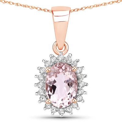 Oval-Cut Morganite and Diamond Halo Pendant 14K. 27100041 
Setting: 14K Rose Gold 
Primary 