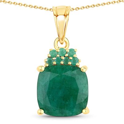 6.00 CT Dyed Emerald and Emerald accent Necklace. 26100019 
Setting: 14K Yellow Gold OVER 