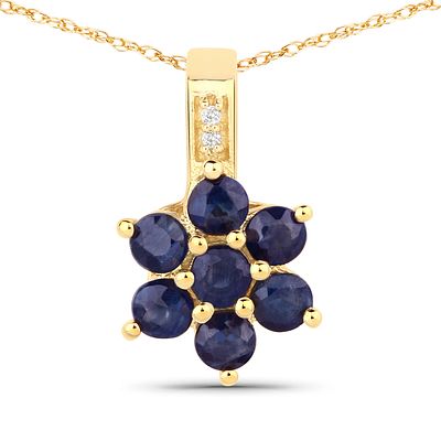 Genuine Blue Sapphire and Natural Diamond Necklace. Setting: 10K Yellow Gold 
Main Gemstone: 