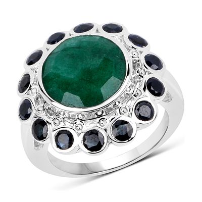 Dyed Emerald and Blue Sapphire Unisex Dome Ring. 27100037 
Setting: Sterling Silver . 925 
