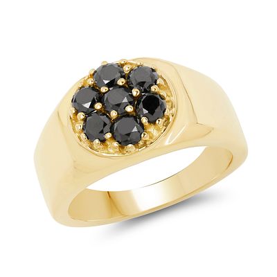 Men's Genuine Black Diamond Cluster Ring .98 CTW. Setting: Sterling Silver .925 with 14K 