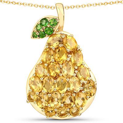 18K/.925 Citrine and Chrome Diopside Pear Necklace. 25100168 
Setting: 18K Yellow Gold over 