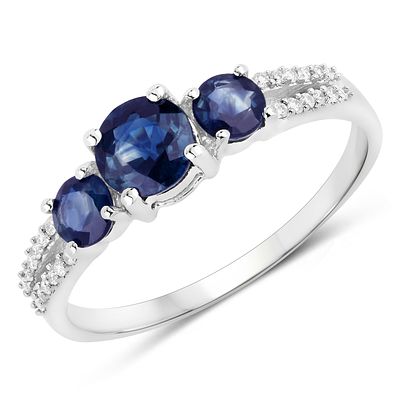 Genuine Blue Sapphire 3 Stone and Diamond Ring. 21100163 
Primary Gemstone: Genuine Blue 