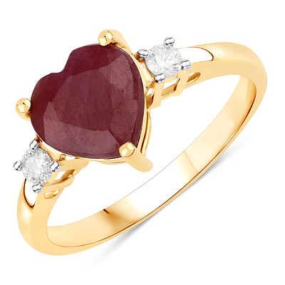 Heart-Shape Genuine Ruby & Diamond Sweetheart Ring. 10100058 
Setting: 14K Yellow Gold 