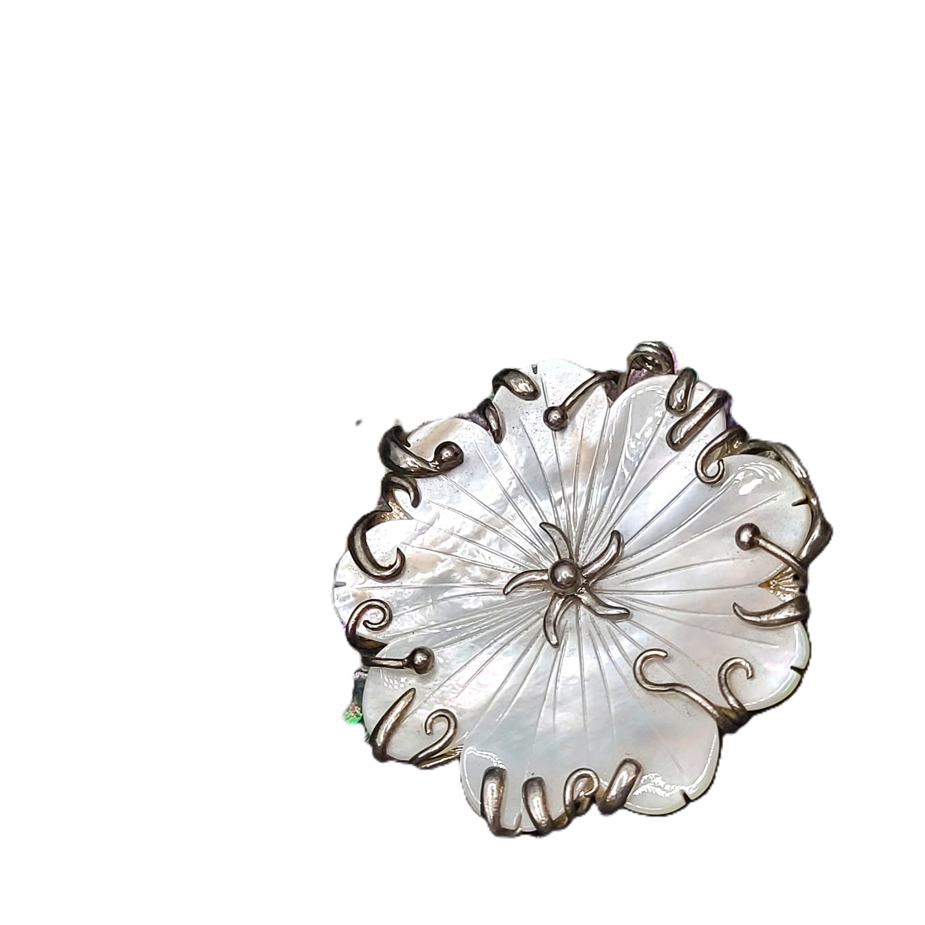 Carved Mother of Pearl Flower and Tendrils Pendant