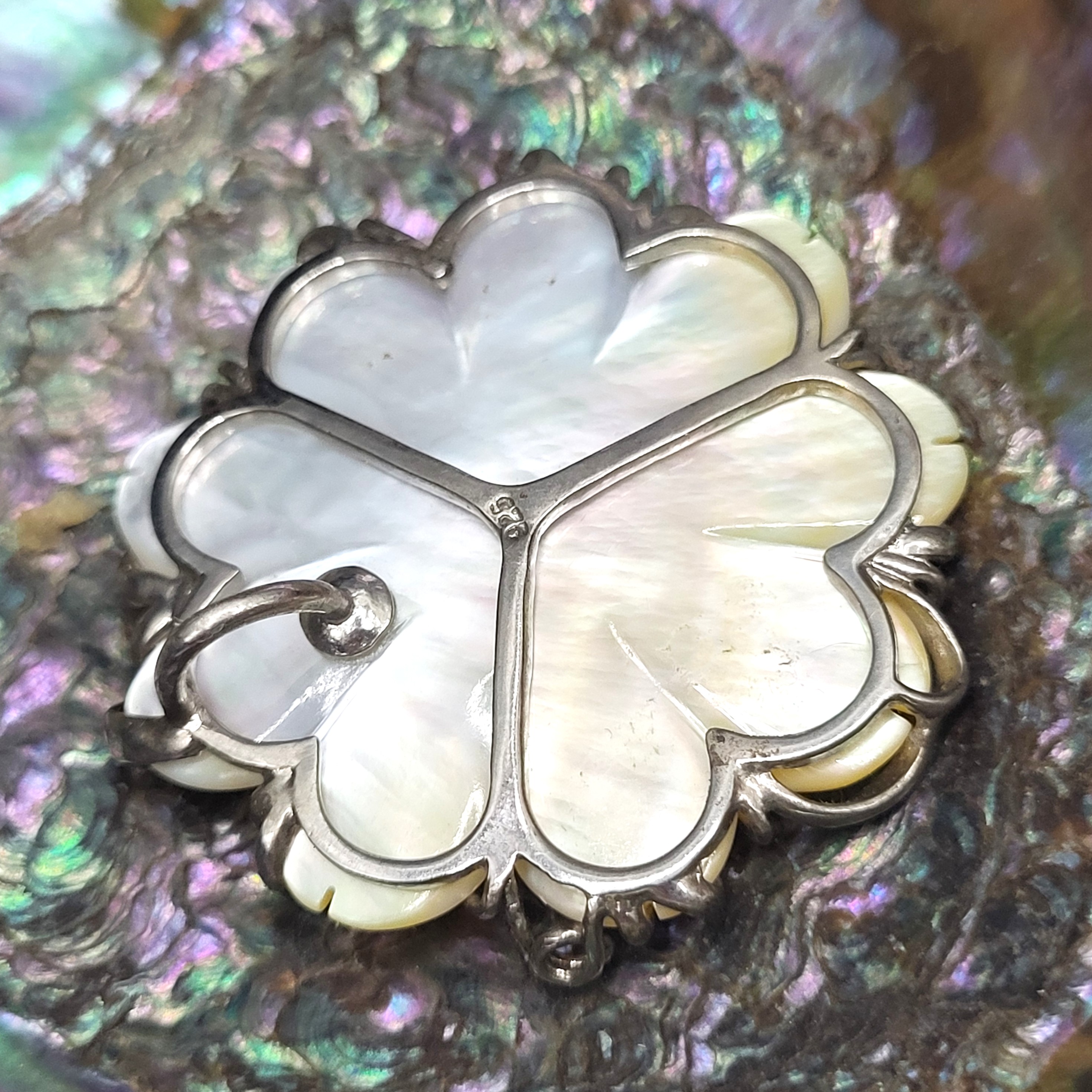 Carved Mother of Pearl Flower and Tendrils Pendant