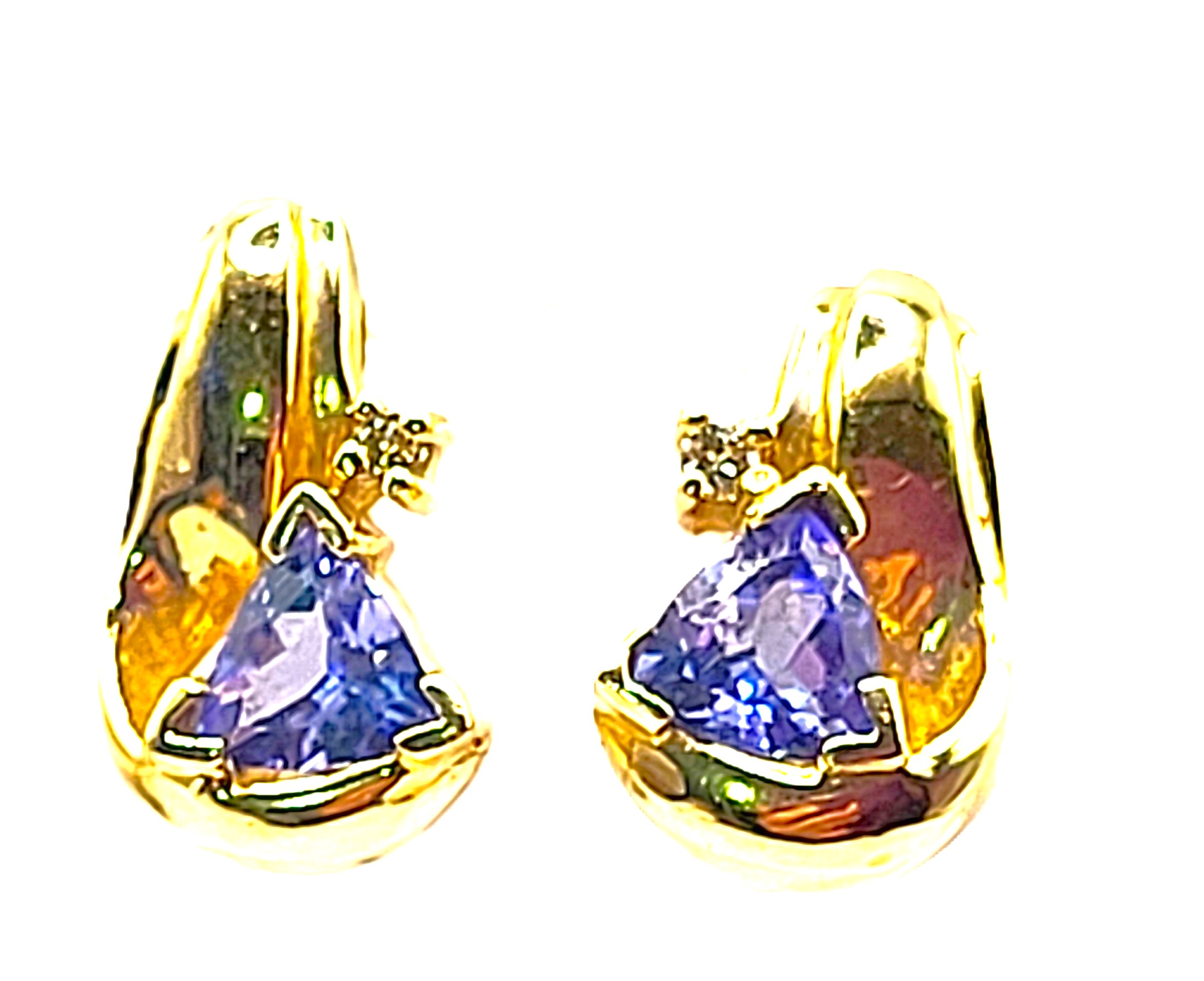 Trilliant-Cut Tanzanite Earrings w/ Diamond Accent