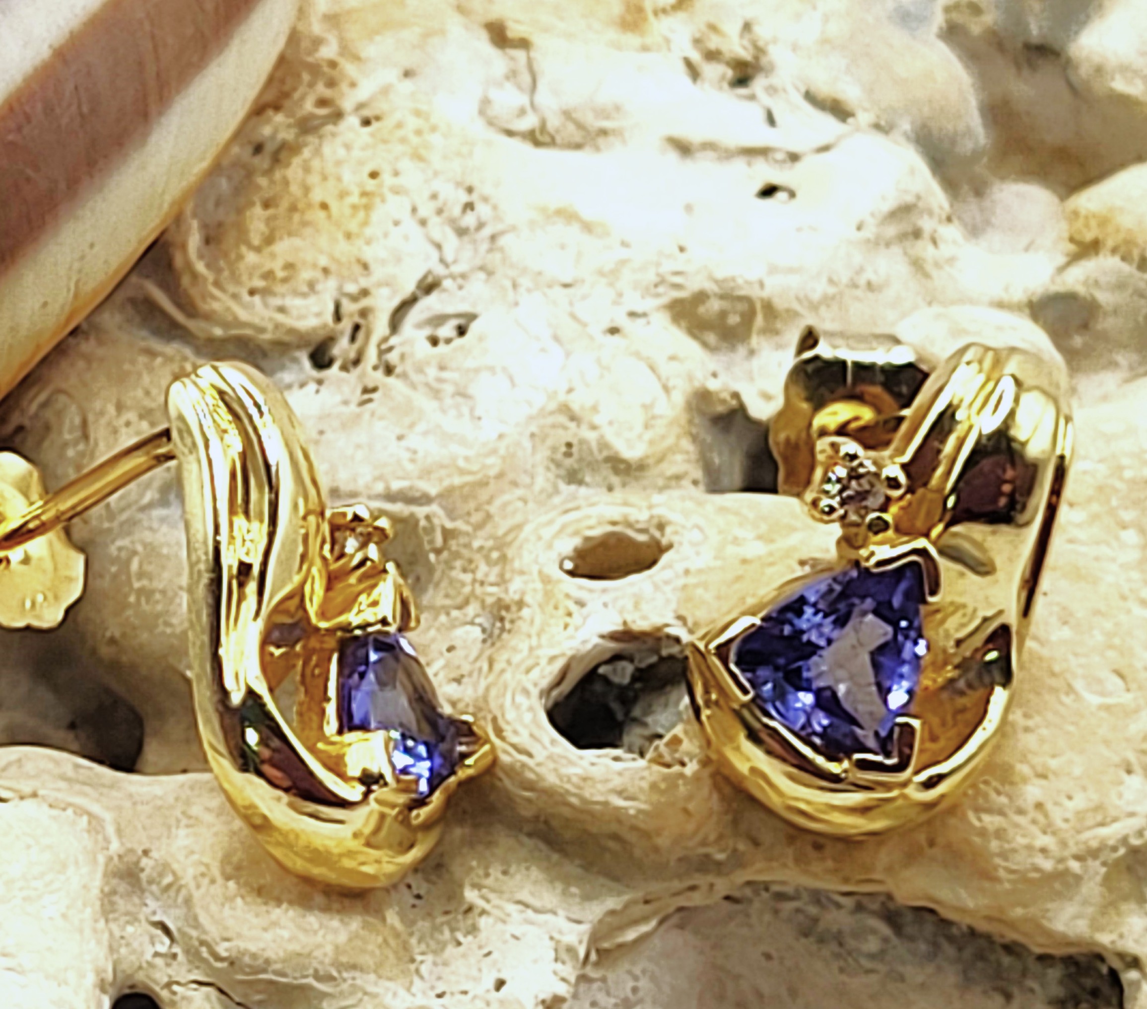 Trilliant-Cut Tanzanite Earrings w/ Diamond Accent
