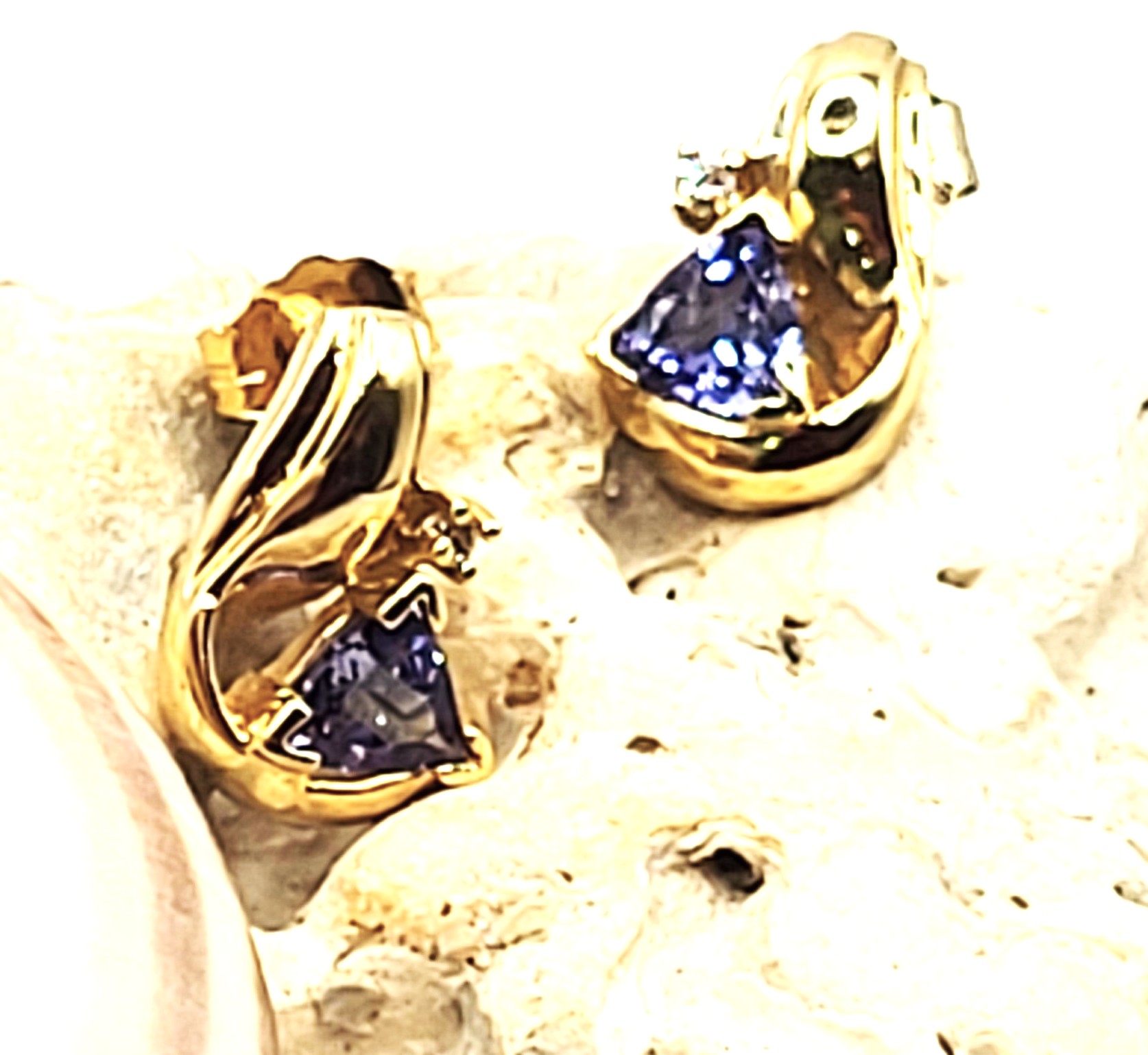 Trilliant-Cut Tanzanite Earrings w/ Diamond Accent
