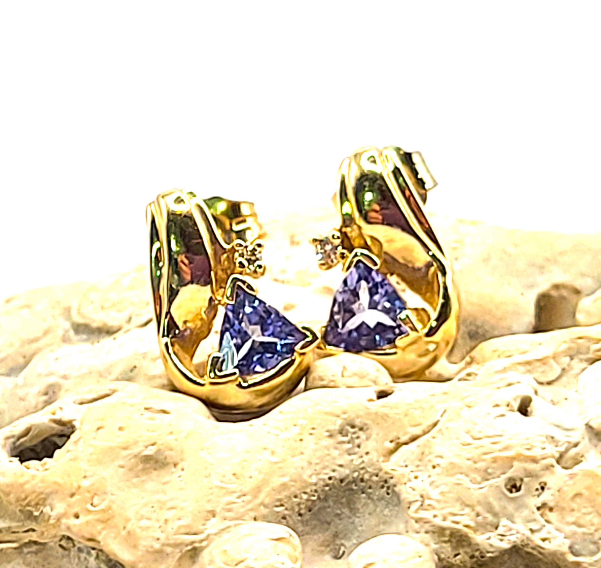 Trilliant-Cut Tanzanite Earrings w/ Diamond Accent