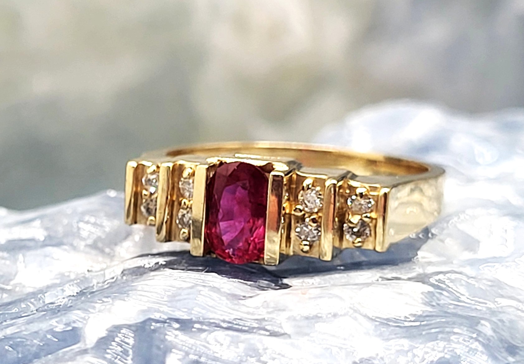 14K Yellow Gold Ruby and Diamond Band Ring