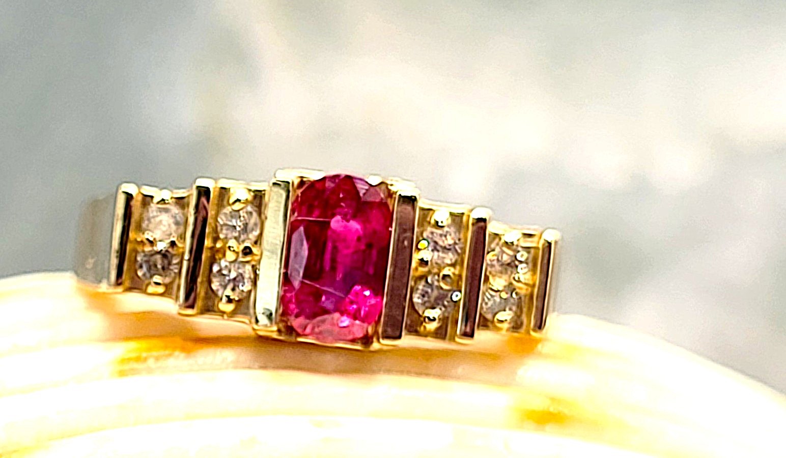 14K Yellow Gold Ruby and Diamond Band Ring