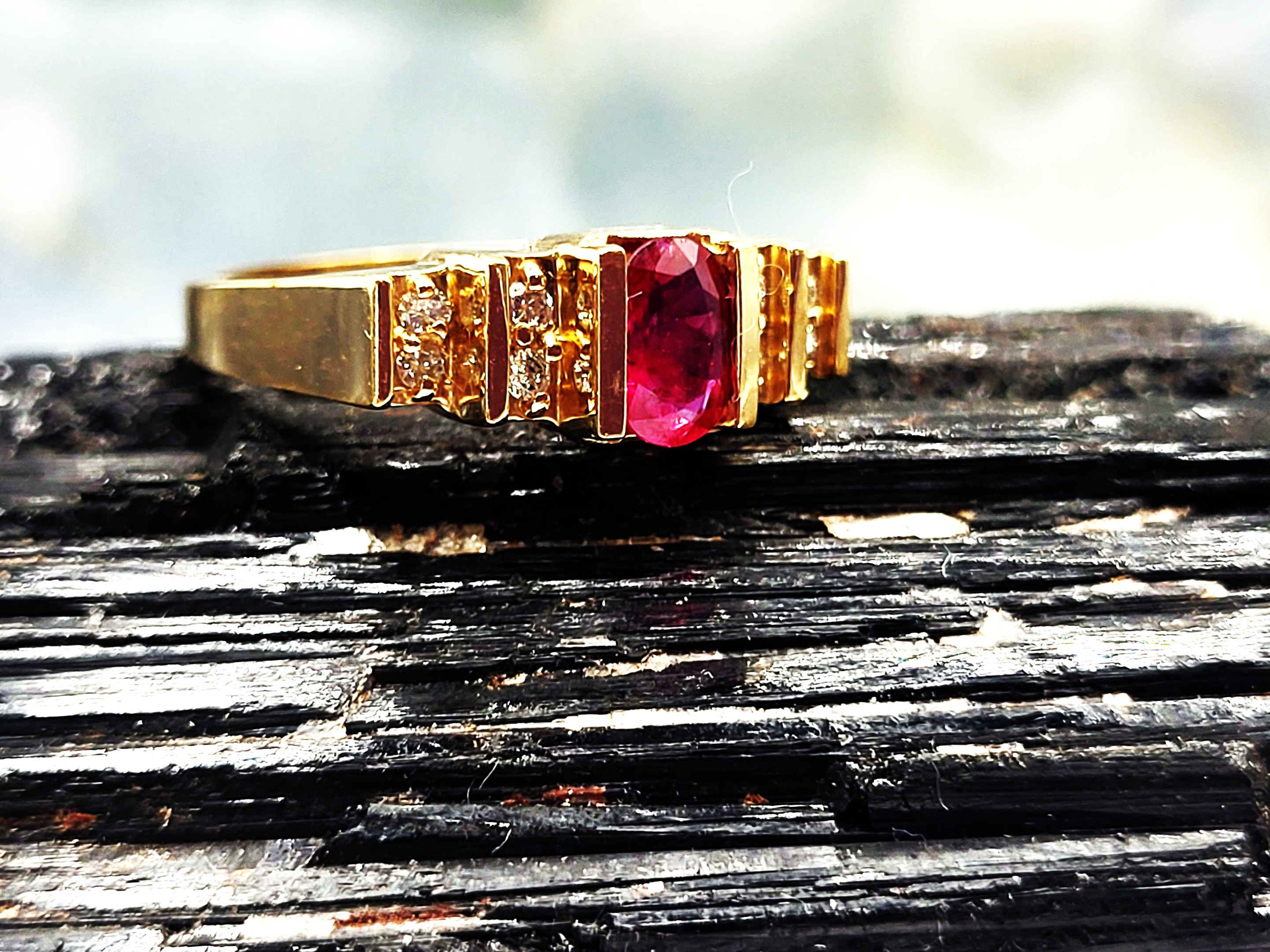 14K Yellow Gold Ruby and Diamond Band Ring