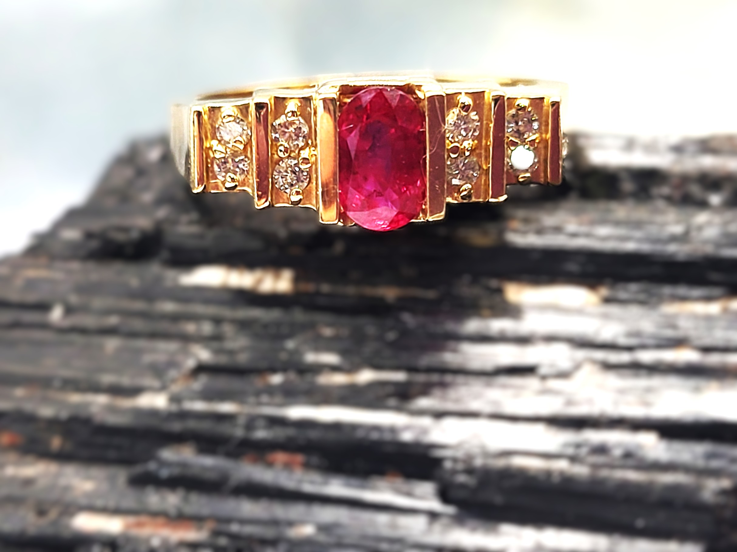 14K Yellow Gold Ruby and Diamond Band Ring