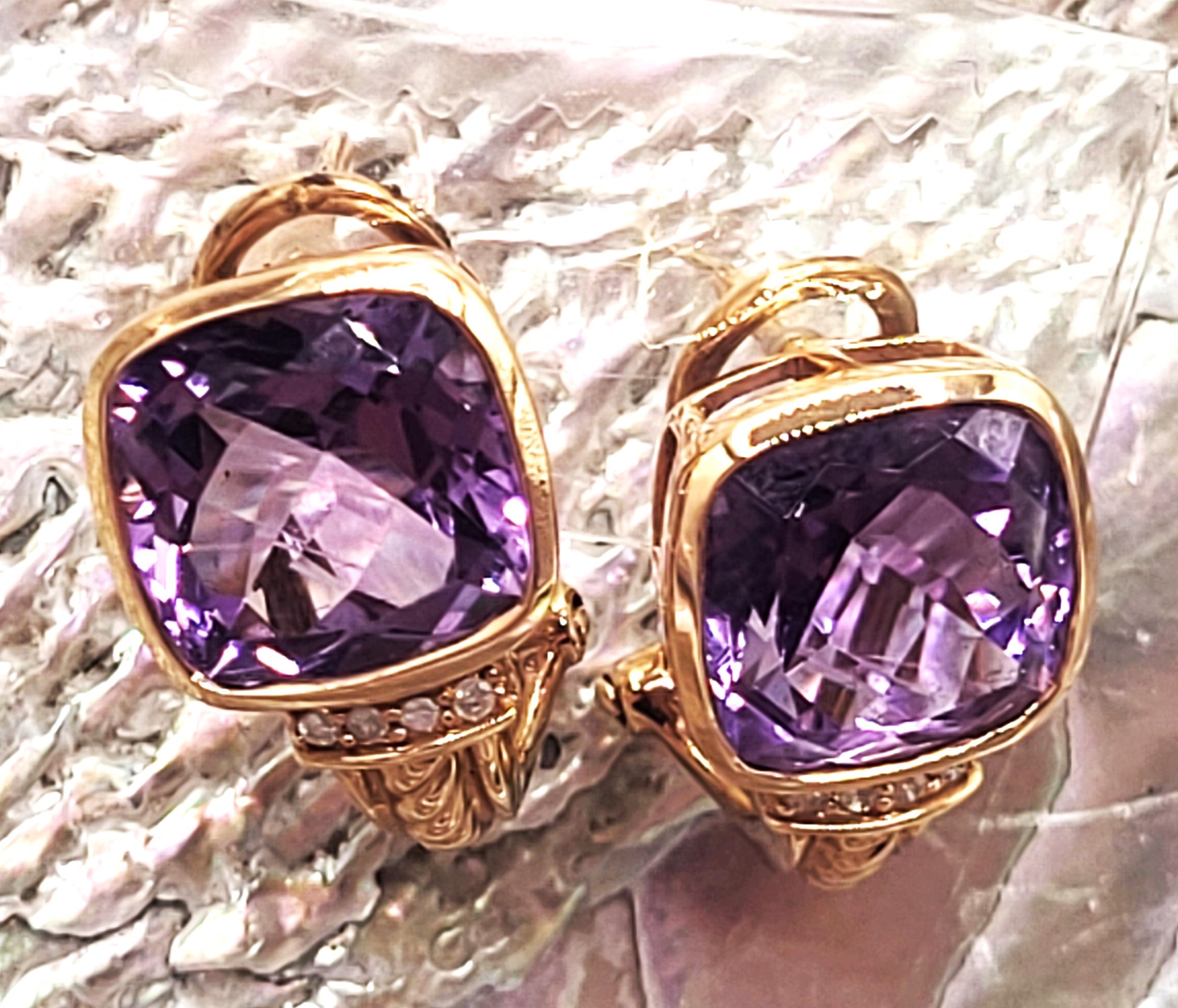 Cushion-Cut Amethyst and Diamond Earrings