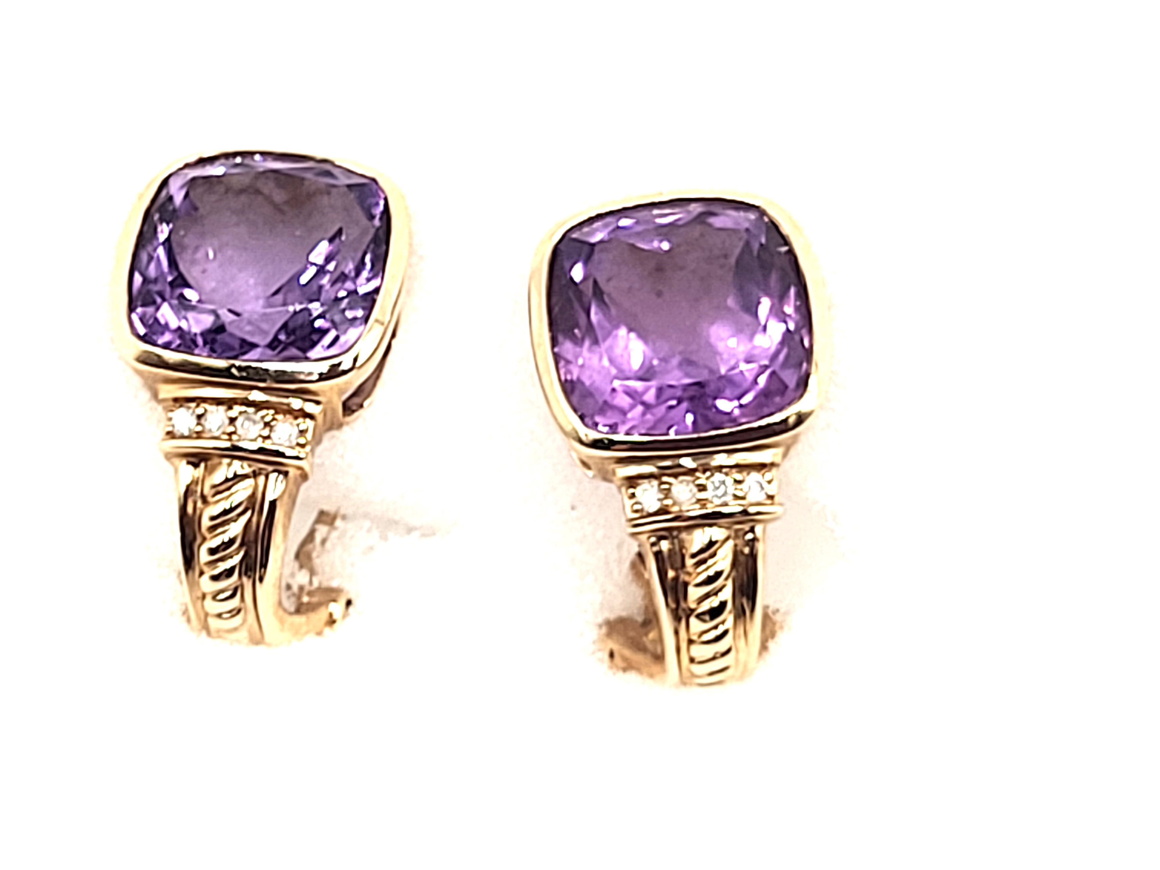 Cushion-Cut Amethyst and Diamond Earrings