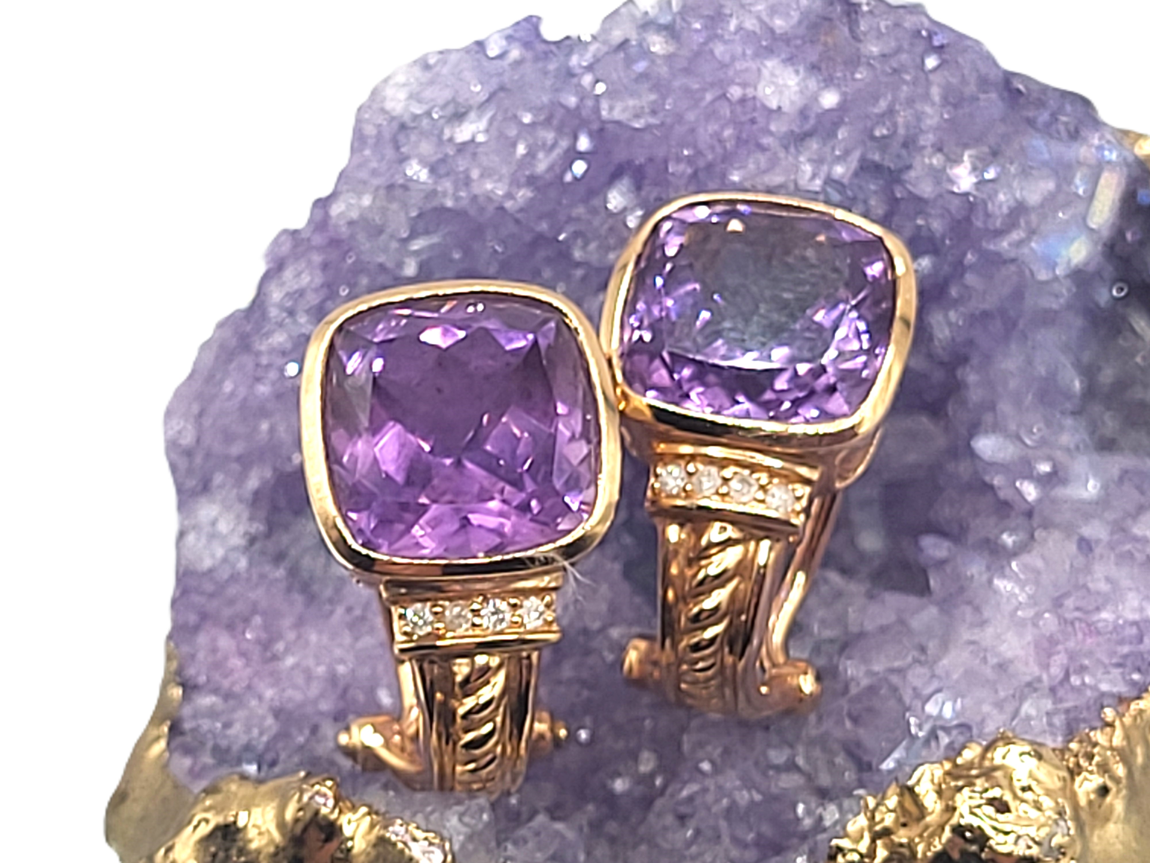 Cushion-Cut Amethyst and Diamond Earrings