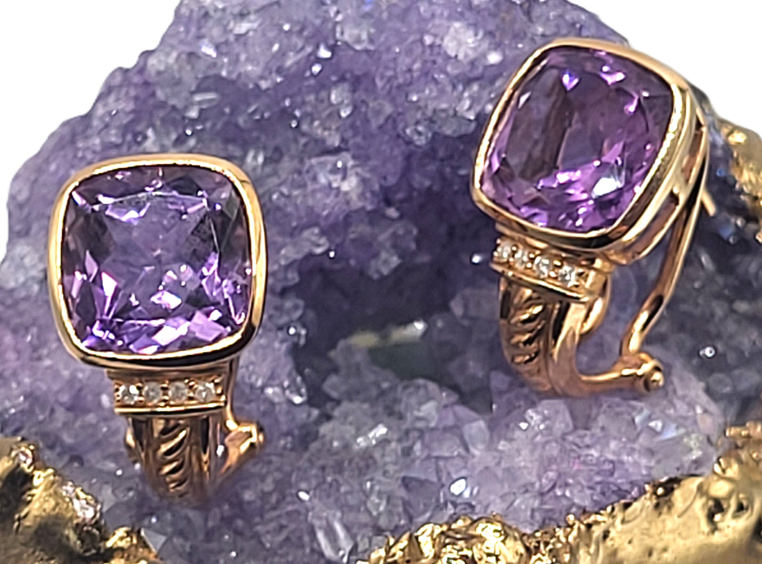 Cushion-Cut Amethyst and Diamond Earrings