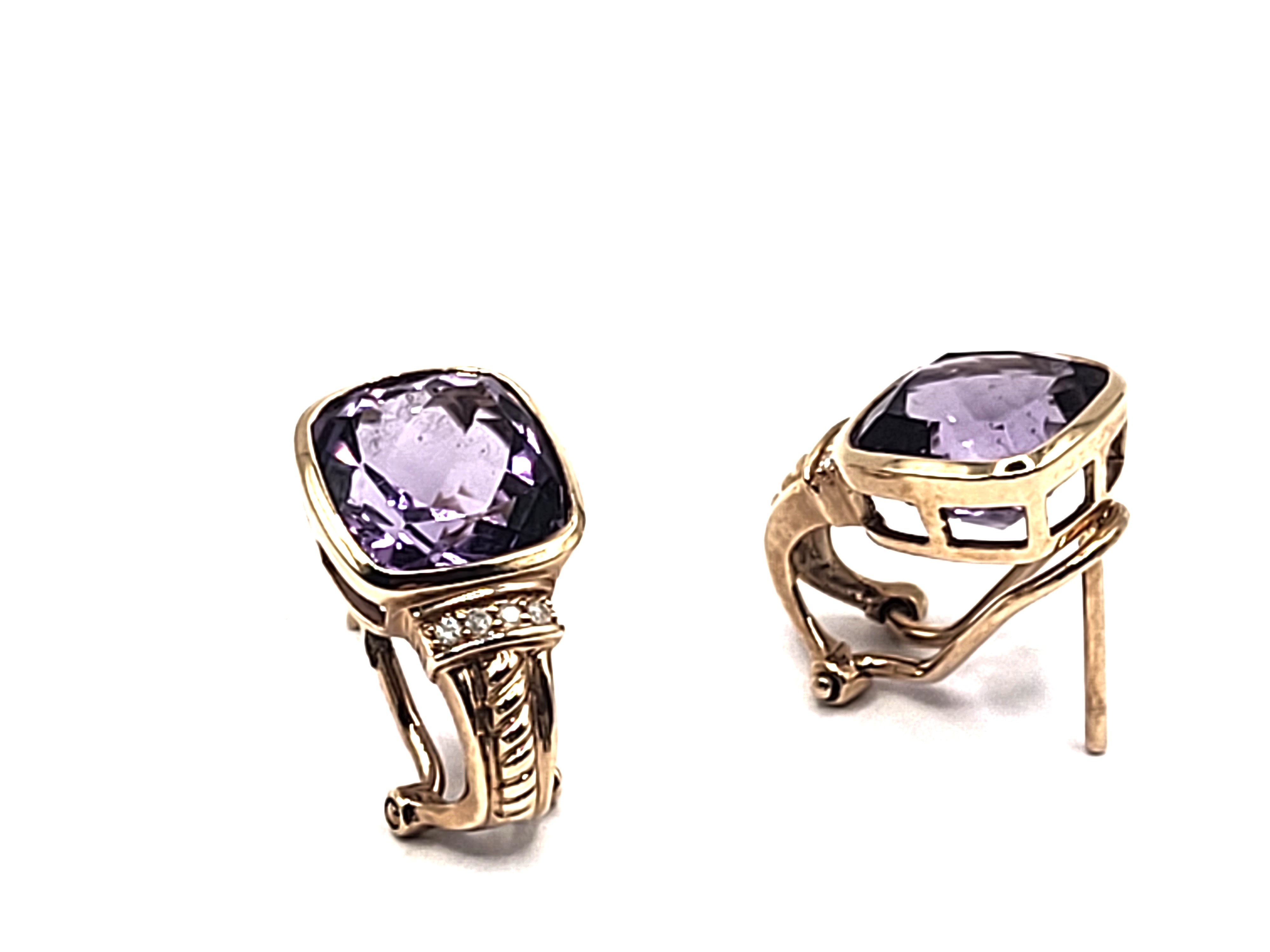 Cushion-Cut Amethyst and Diamond Earrings