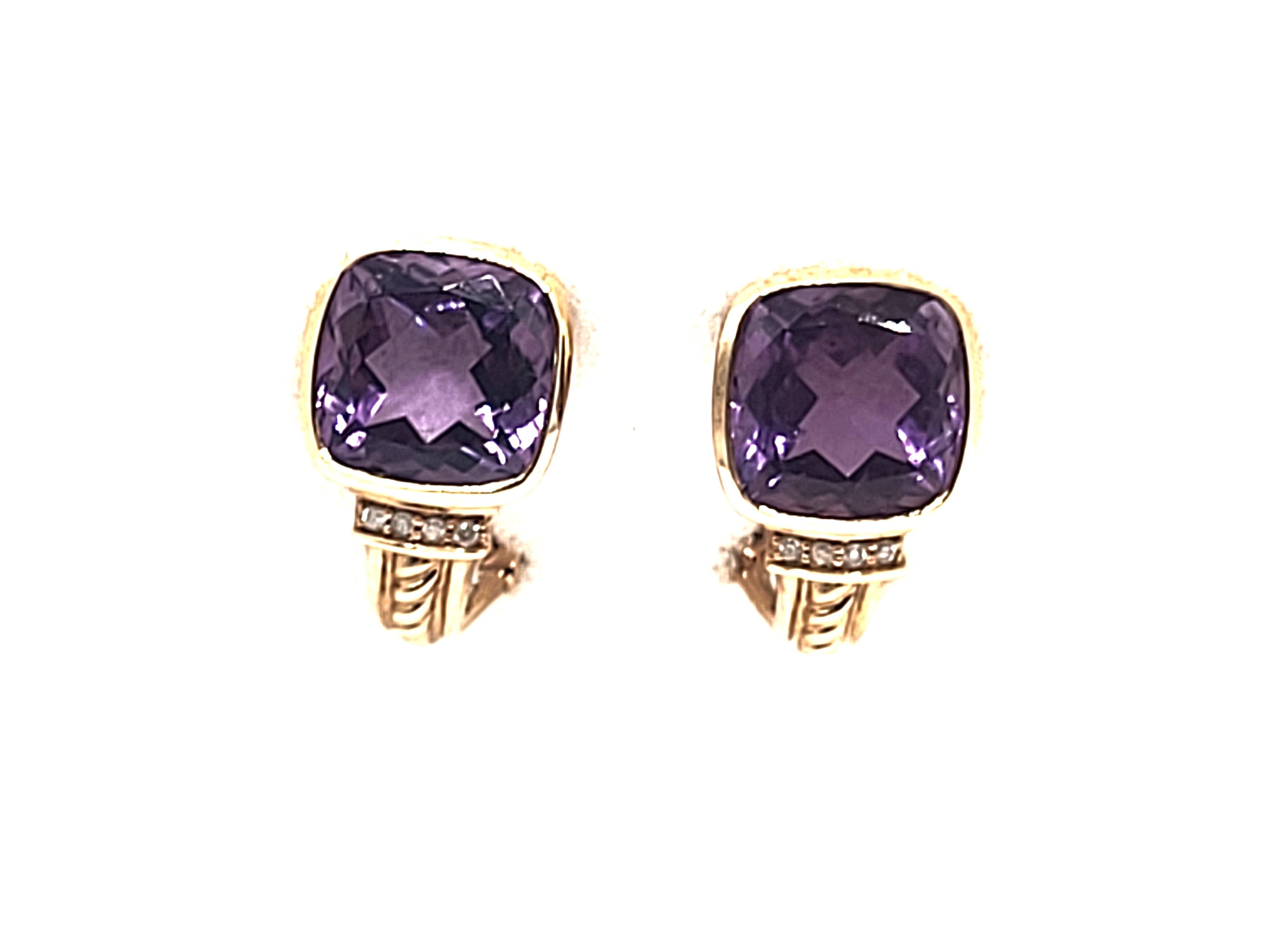 Cushion-Cut Amethyst and Diamond Earrings