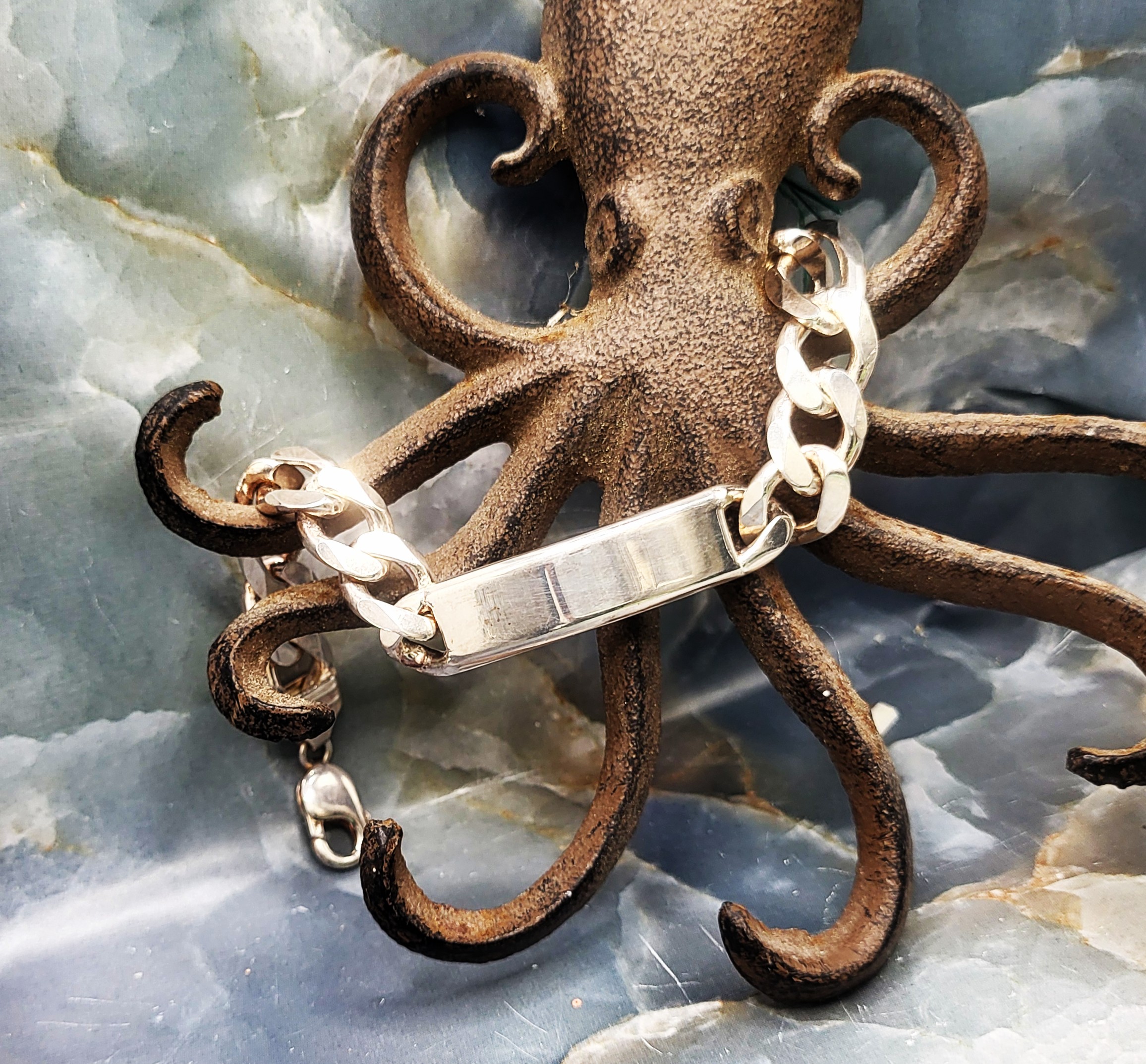 Heavy Sterling Silver ID Bracelet 9"