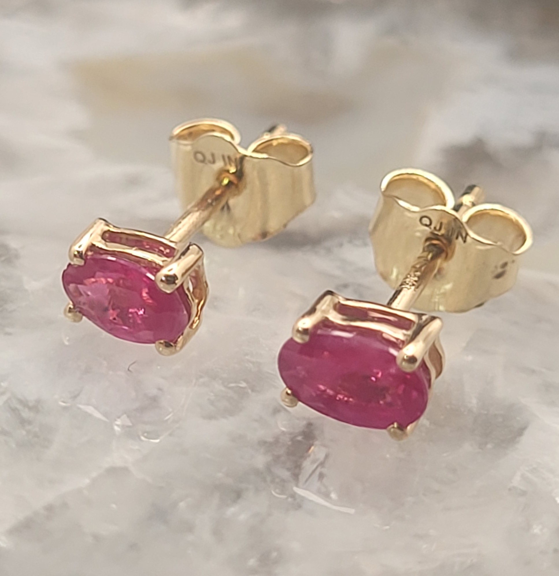 .75 CTW Genuine, Oval-Cut Ruby Solitaire Earrings 14K
