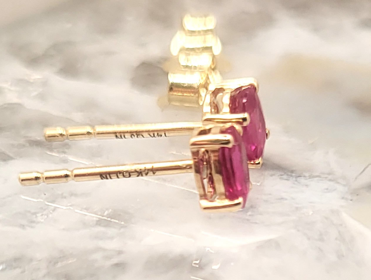 .75 CTW Genuine, Oval-Cut Ruby Solitaire Earrings 14K