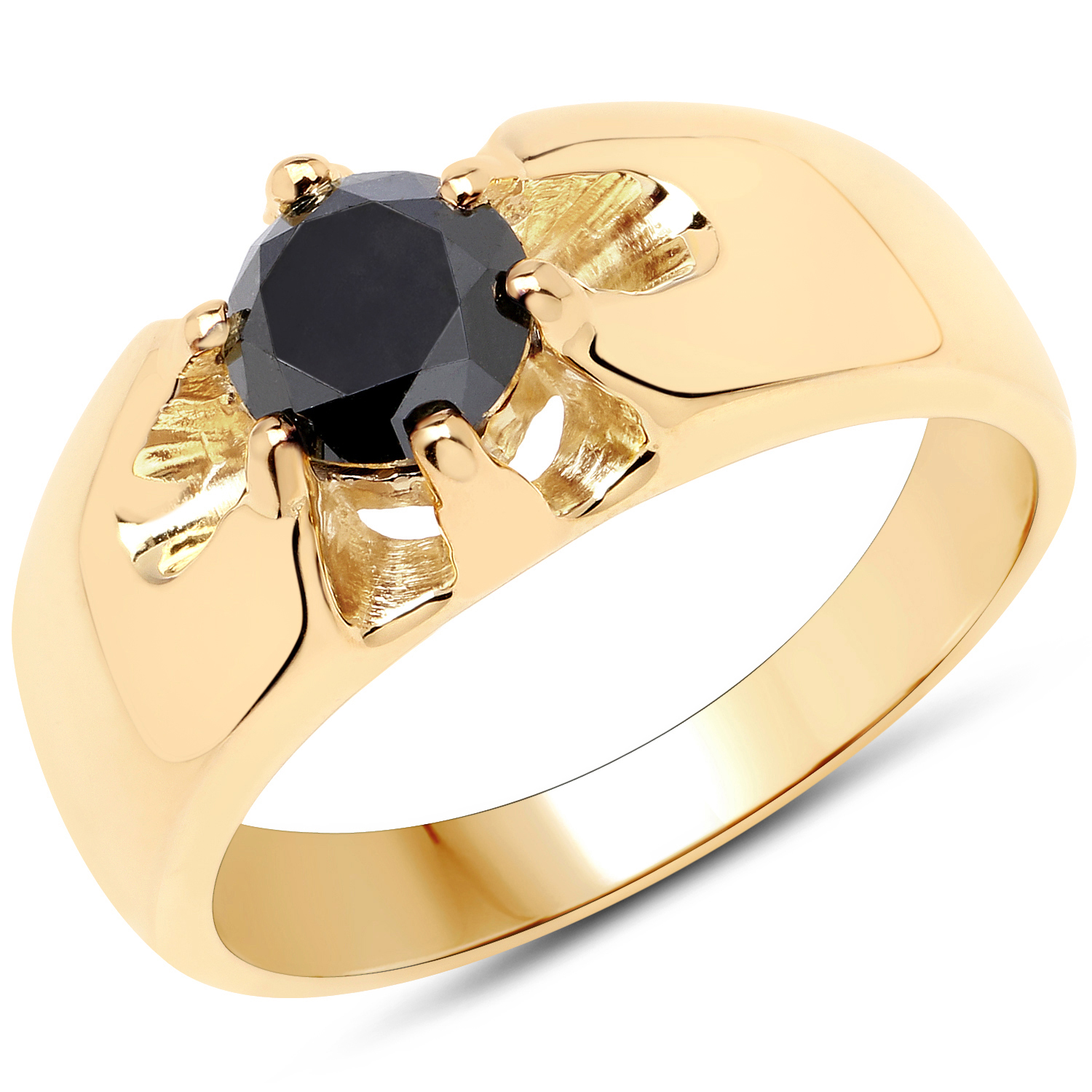 1CT Black Diamond Solitaire Man's Ring .925/14K