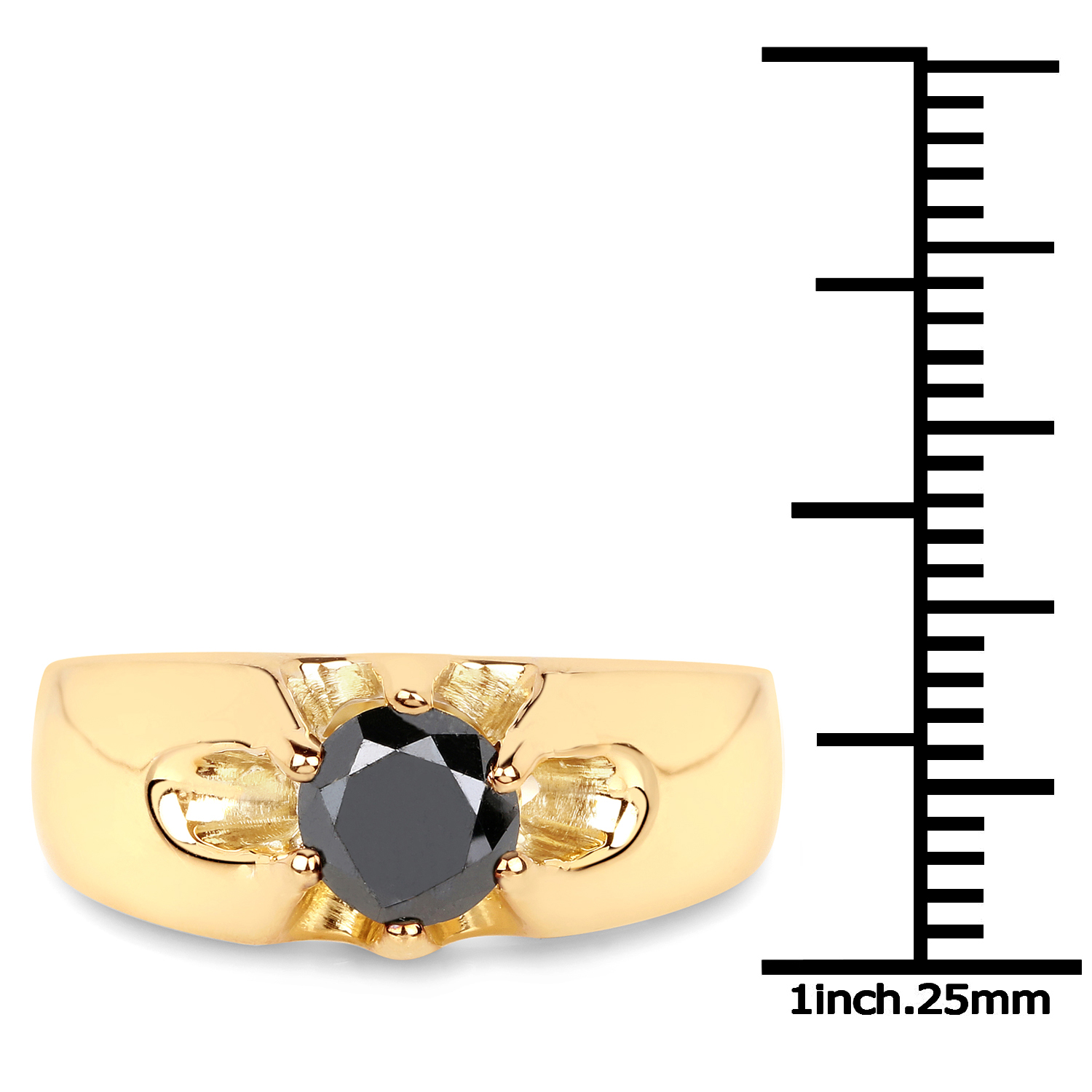 1CT Black Diamond Solitaire Man's Ring .925/14K