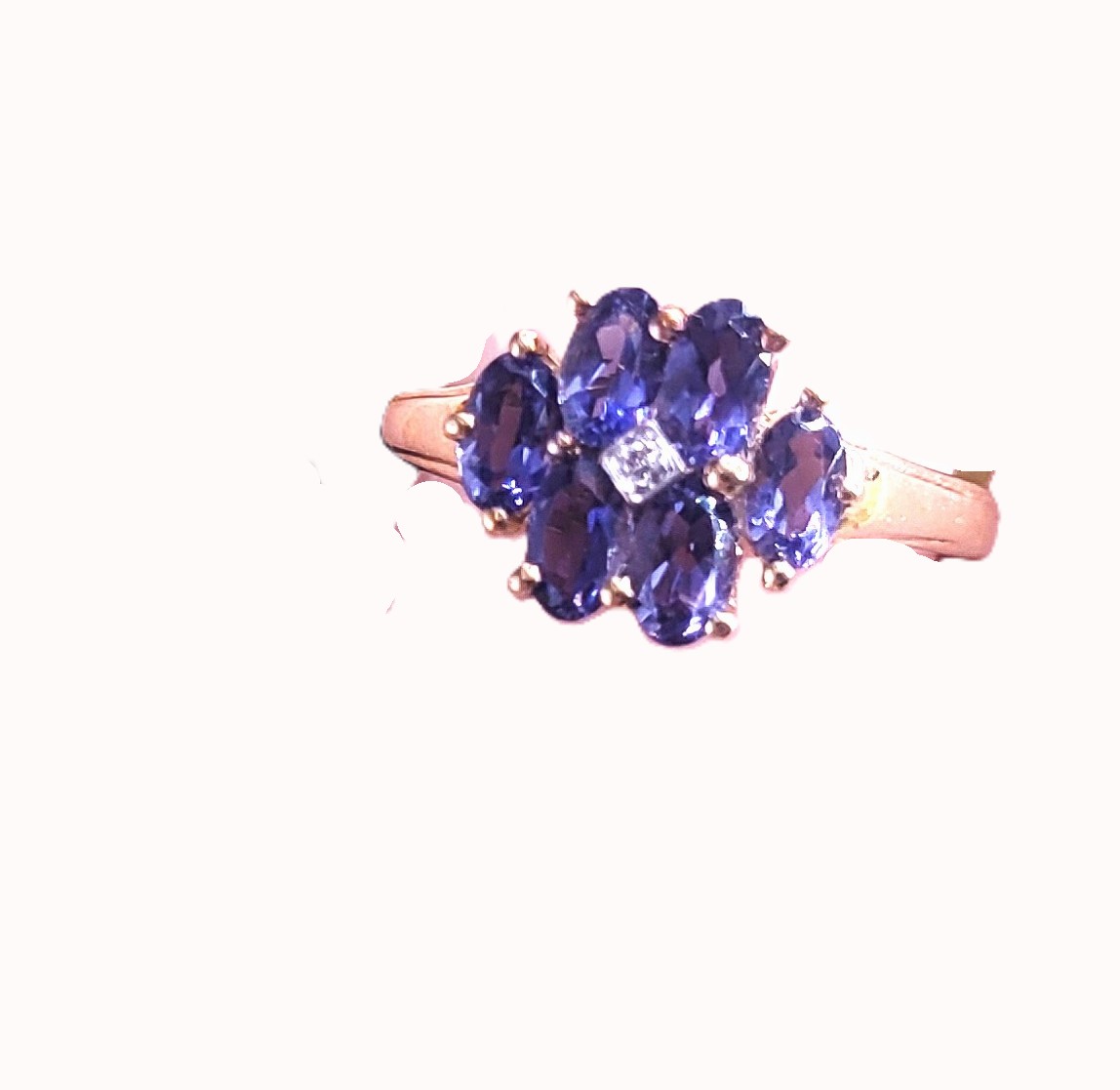 Intriguing Iolite and Diamond Center Flower Ring