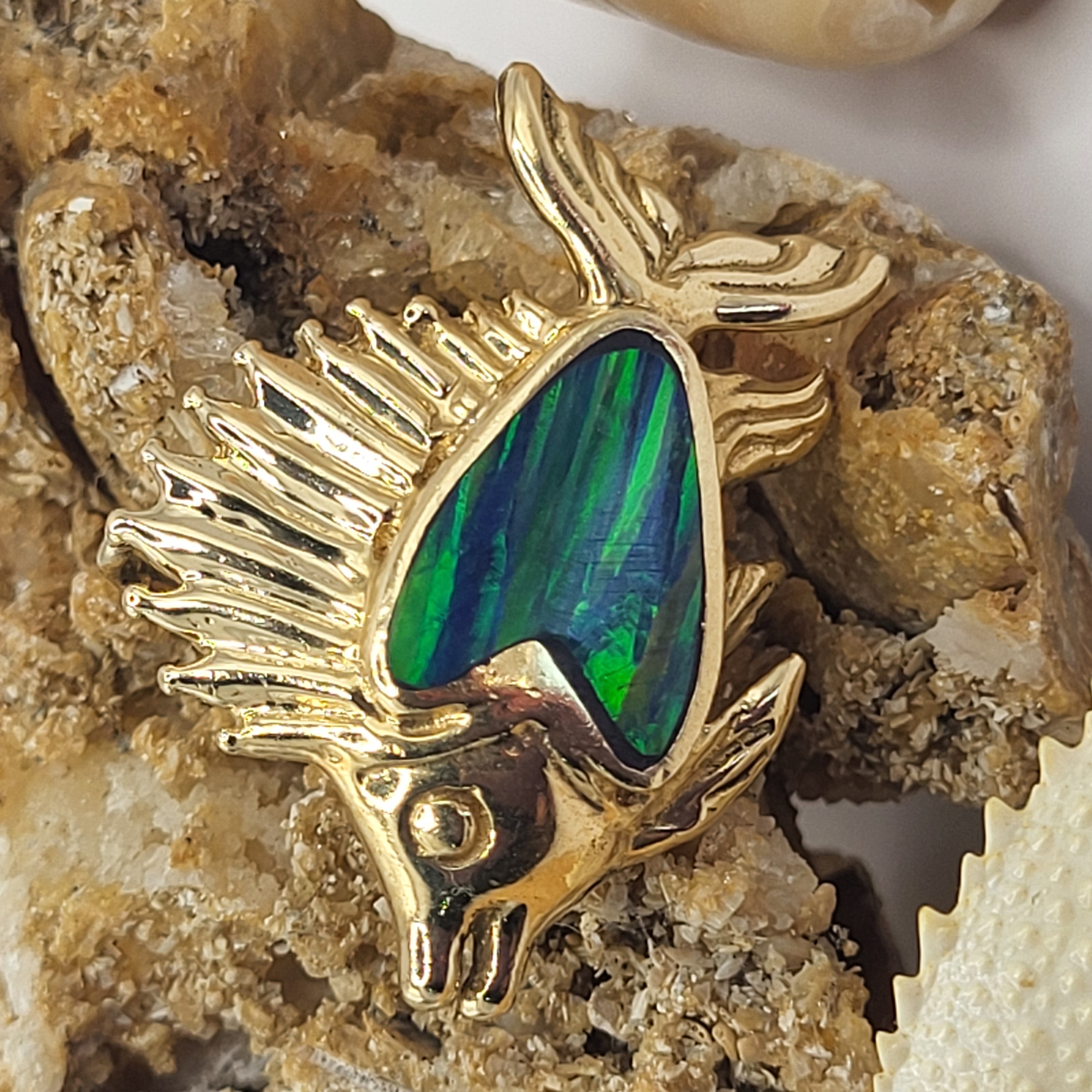 Smiling Sailfish Slide Pendant w/ Black Opal Inlay