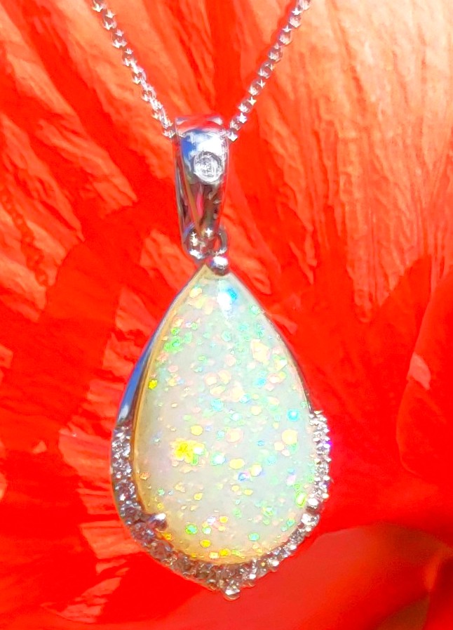 Pear-Shaped Opal and Diamond Necklace