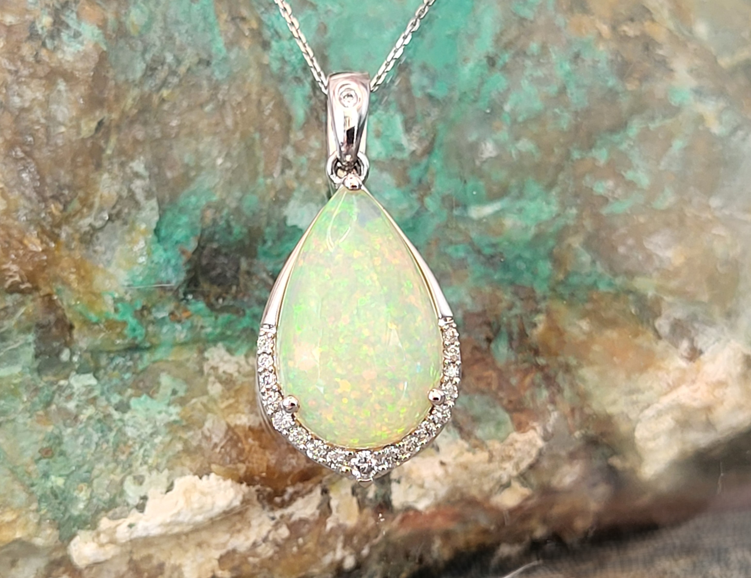 Pear-Shaped Opal and Diamond Necklace