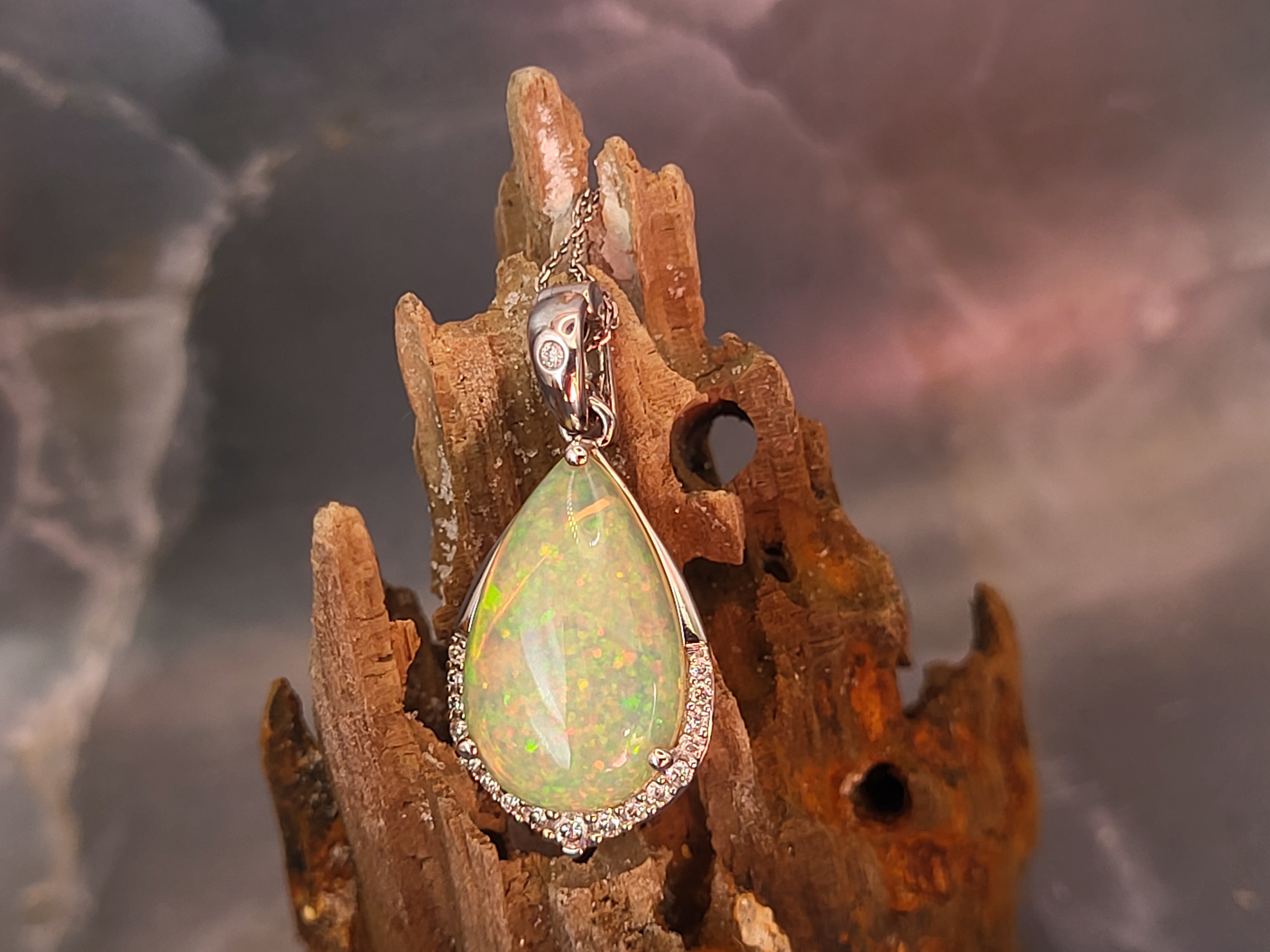 Pear-Shaped Opal and Diamond Necklace