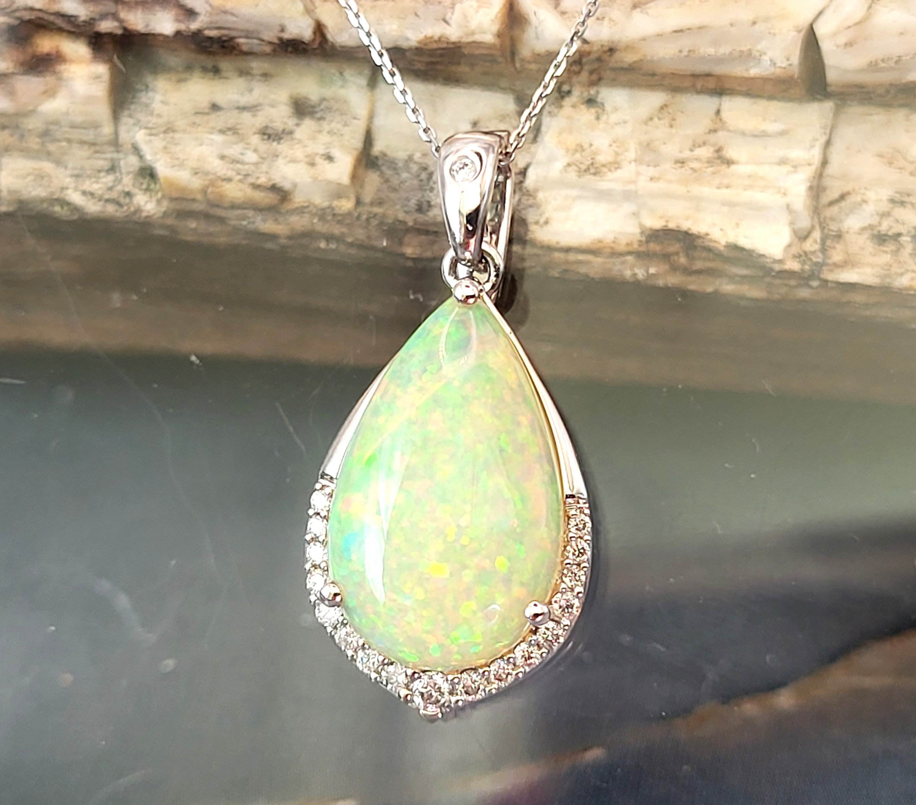 Pear-Shaped Opal and Diamond Necklace