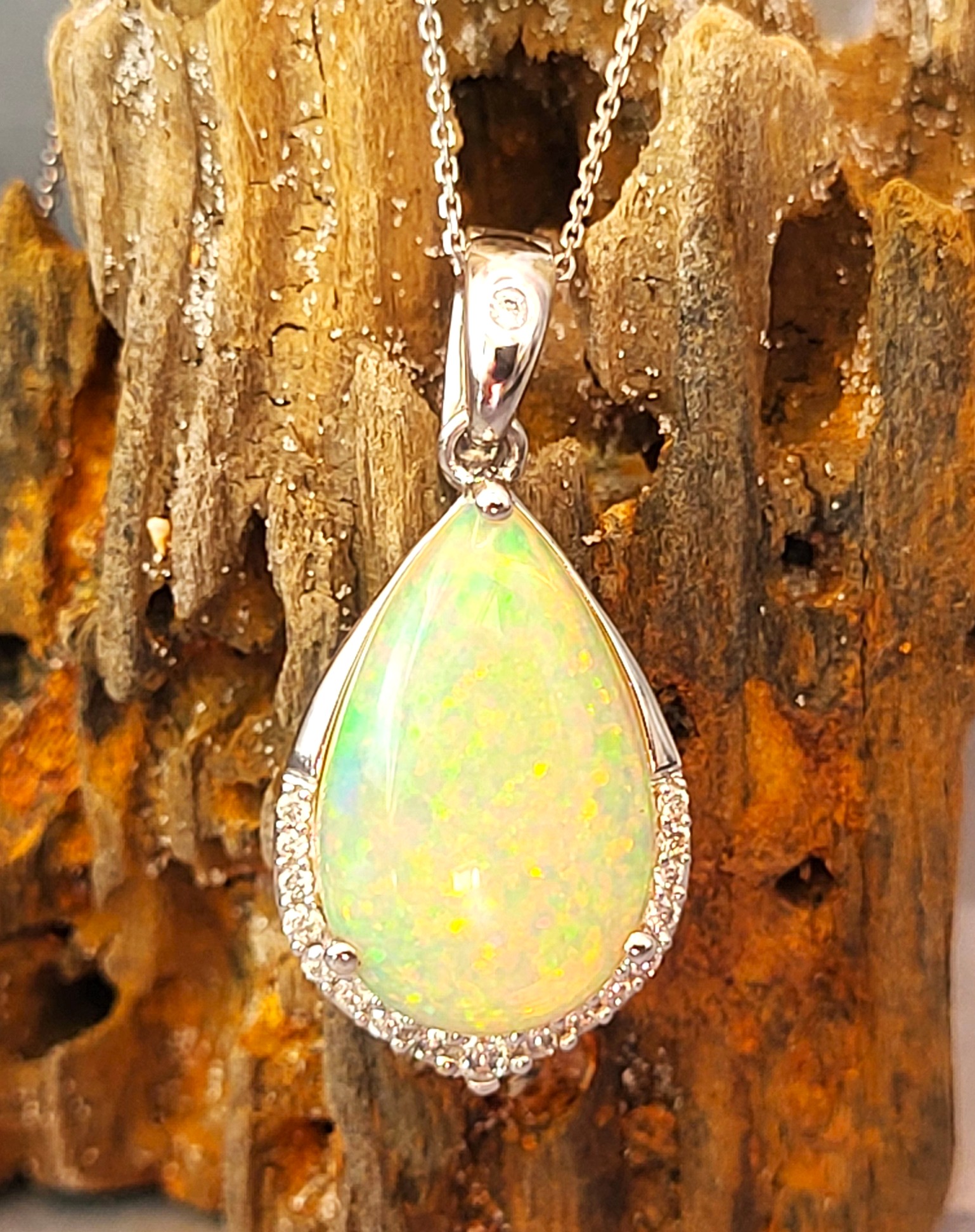 Pear-Shaped Opal and Diamond Necklace