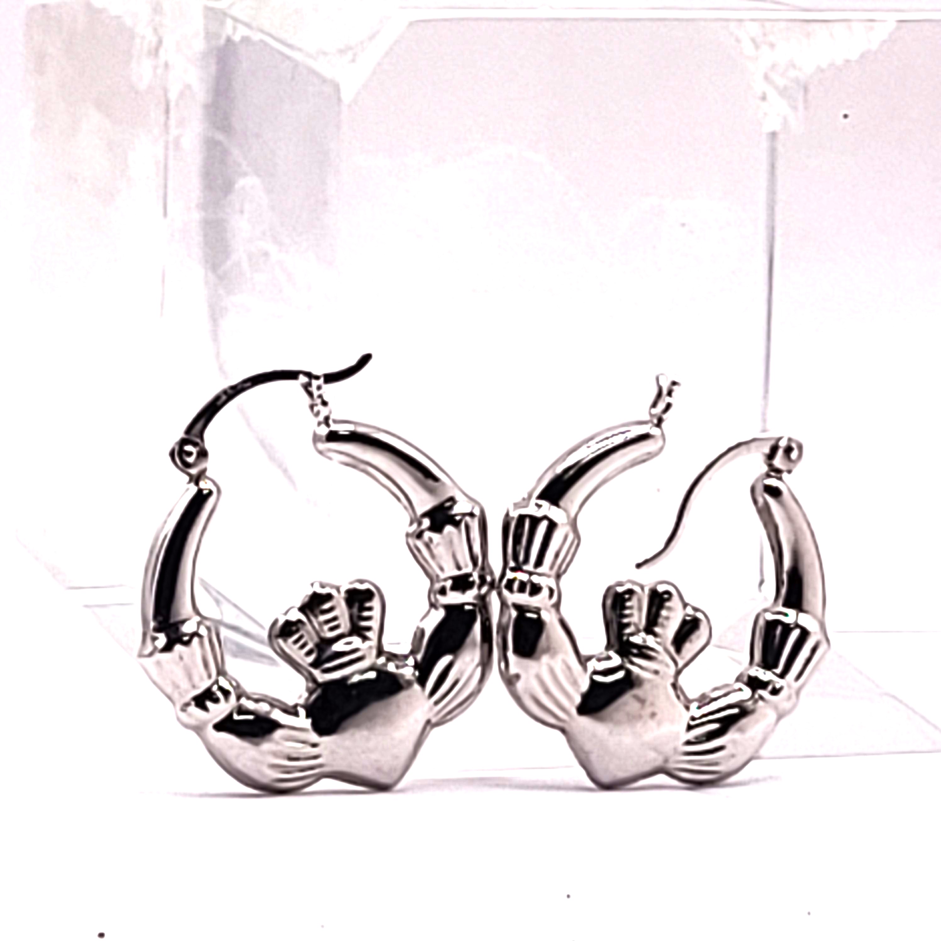 Love of the Irish White Gold Claddagh Hoops