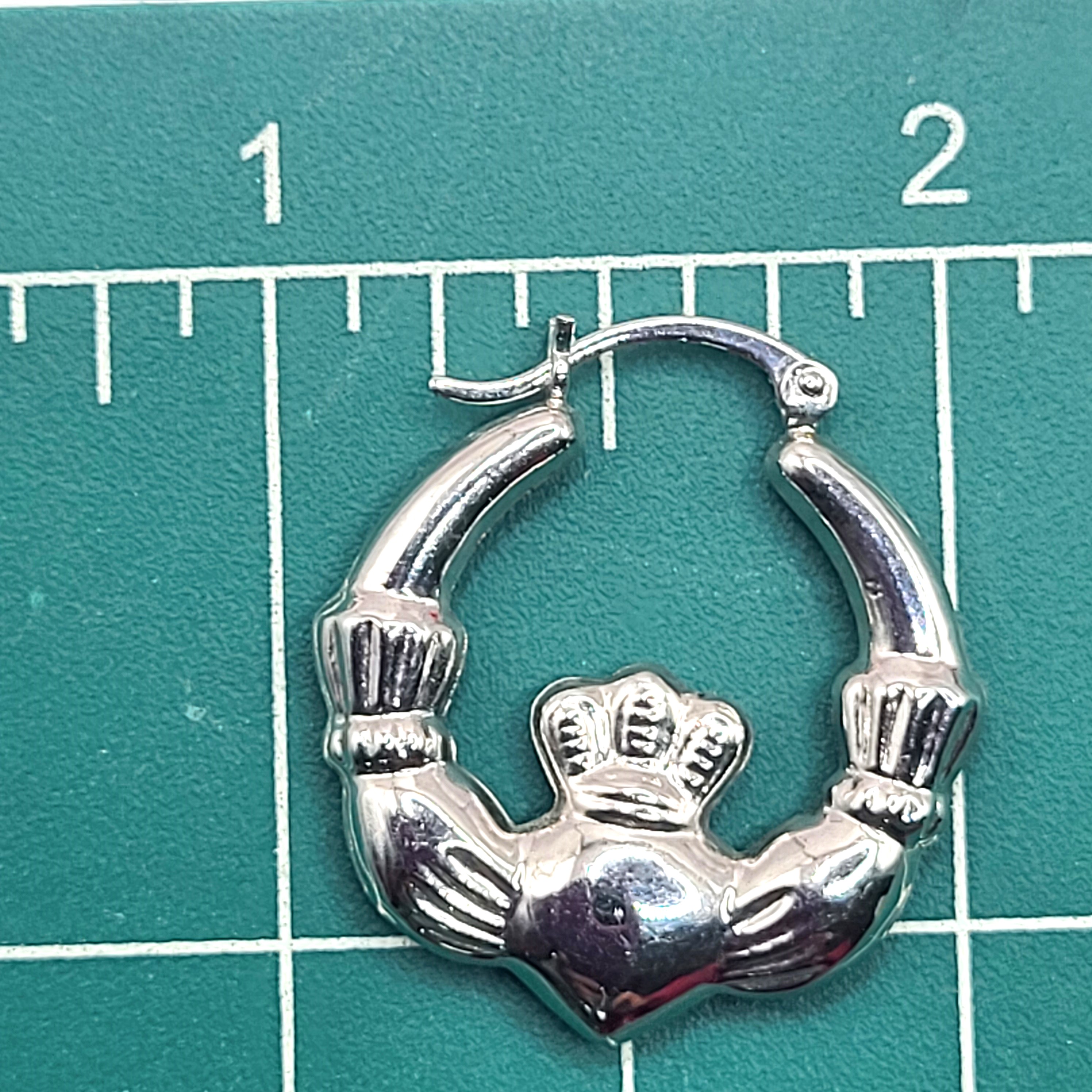 Love of the Irish White Gold Claddagh Hoops