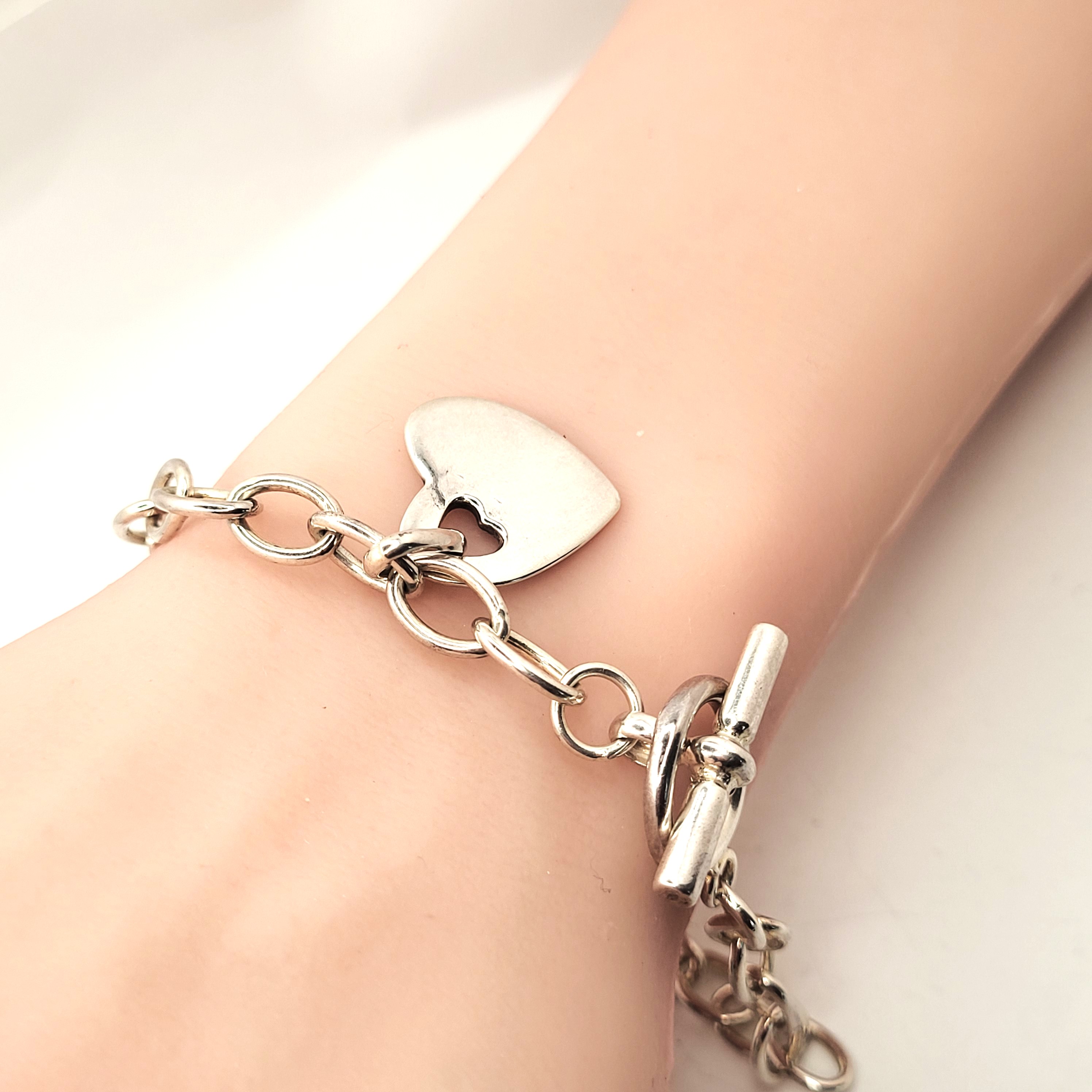 Rolo Link Toggle Bracelet w/ Dangling Heart Tag