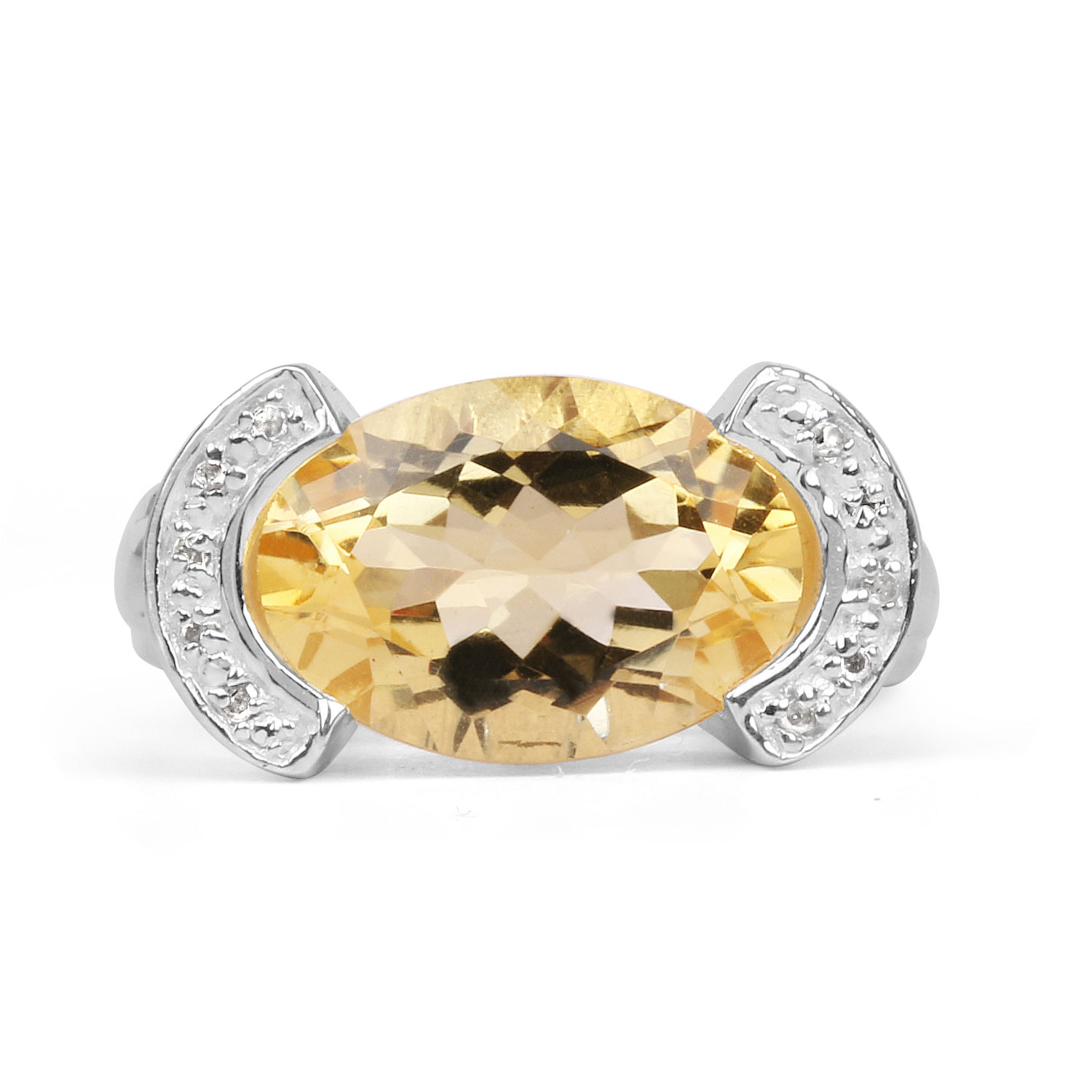 East-West Set Oval Citrine Ring with Diamonds .925
