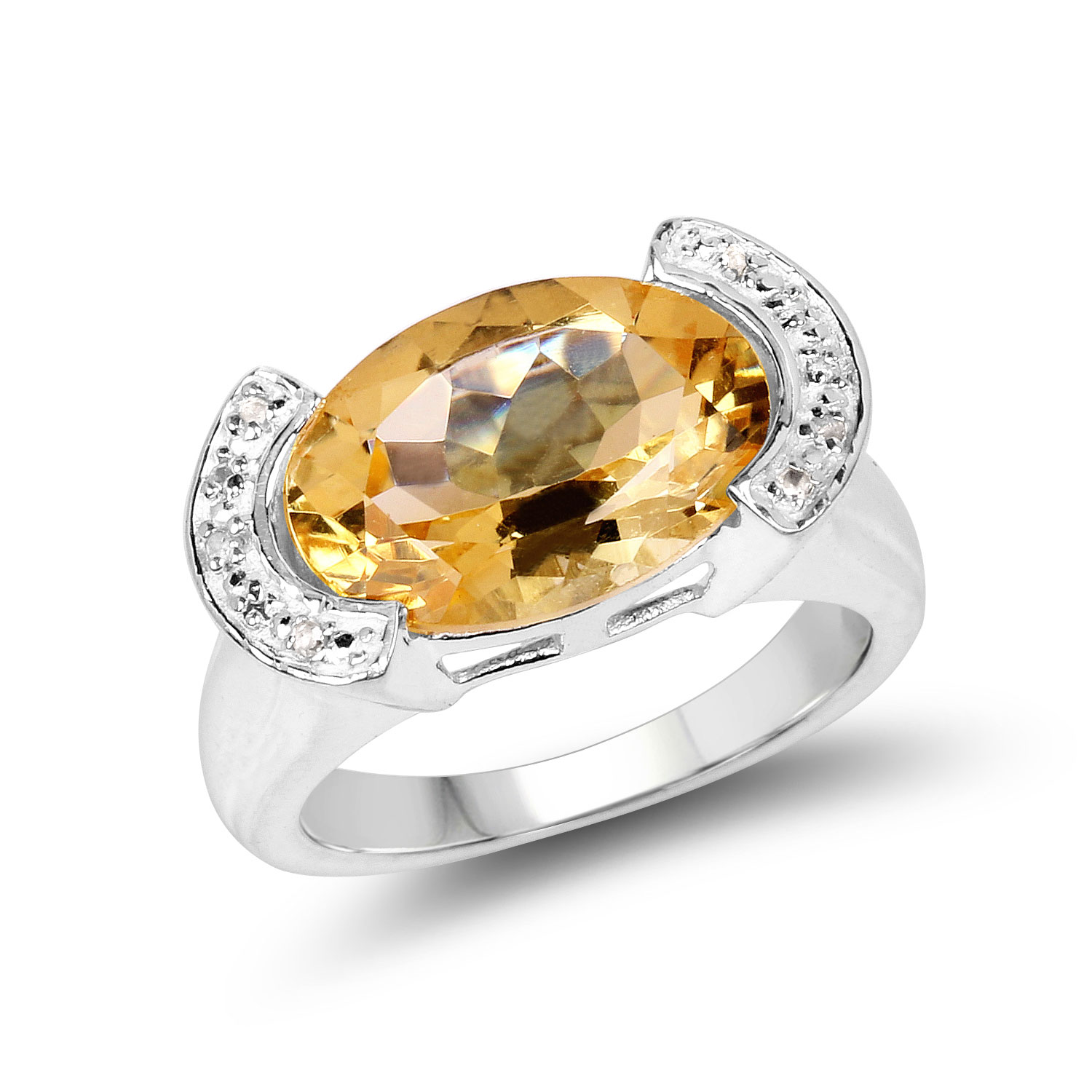 East-West Set Oval Citrine Ring with Diamonds .925
