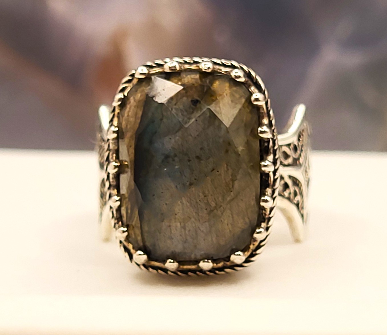 Turkish Threadwork Rose-Cut Labradorite Ring .925