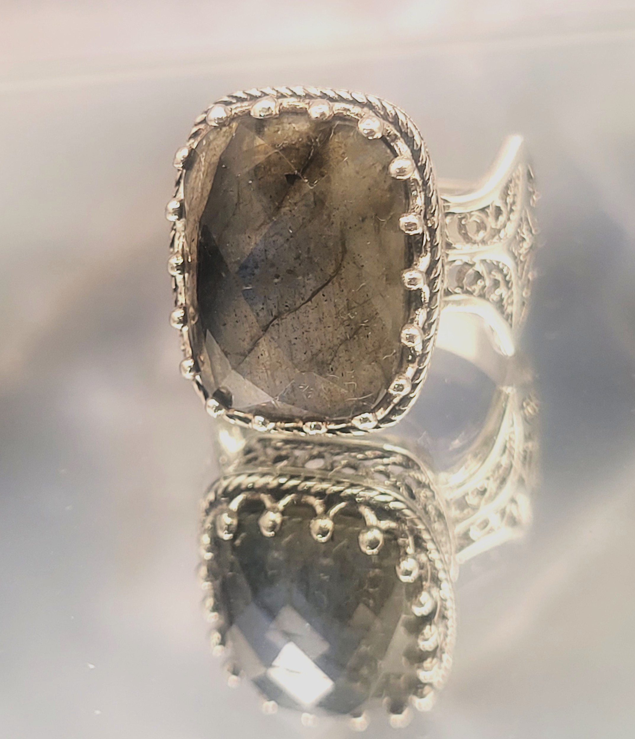 Turkish Threadwork Rose-Cut Labradorite Ring .925