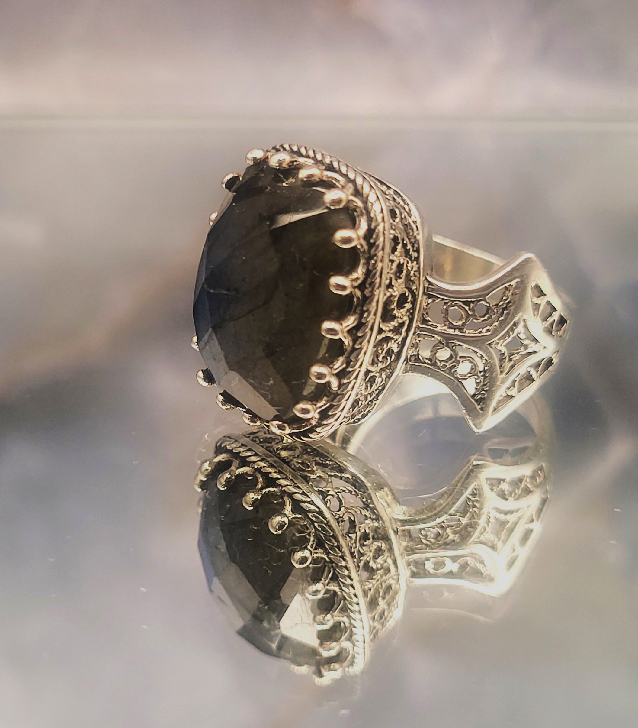Turkish Threadwork Rose-Cut Labradorite Ring .925