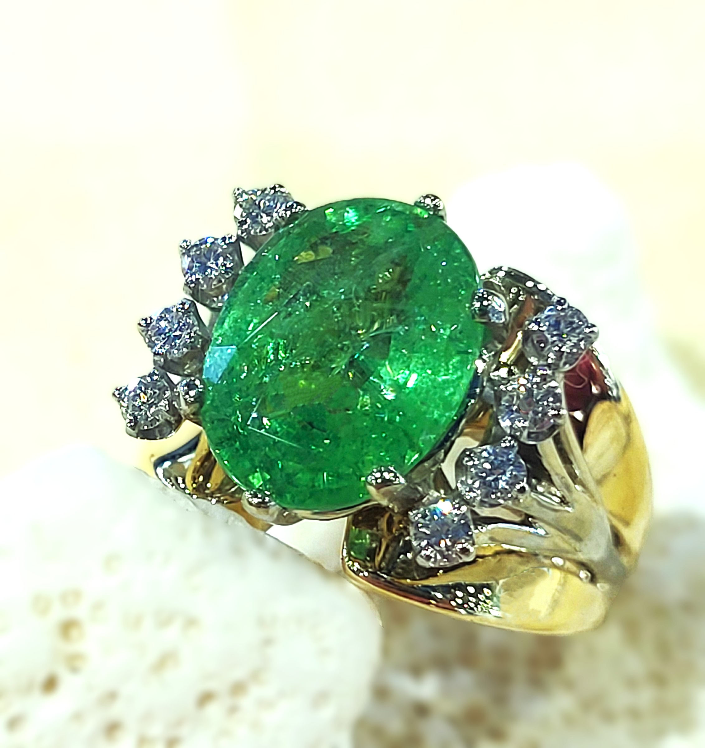 Natural Tsavorite and White Sapphire Ring